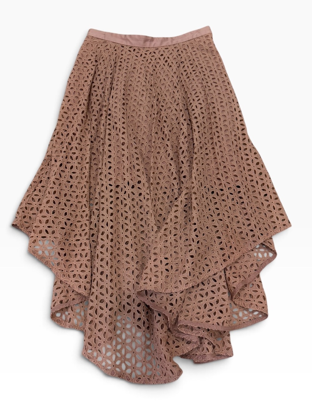 Tibi Dusty Rose Eyelet Lace Handkerchief Midi Skirt Size 2 - Picture 2 of 10